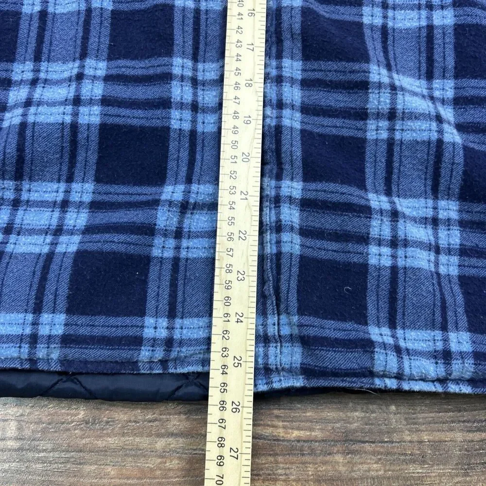 VTG Open Trails Shacket Men Large Blue Plaid Flannel‎ Shirt Jacket Long Sleeve